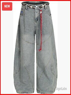 Wide Leg Barrel Jeans Loose Fit Streetwear Denim Pants Unisex Regular